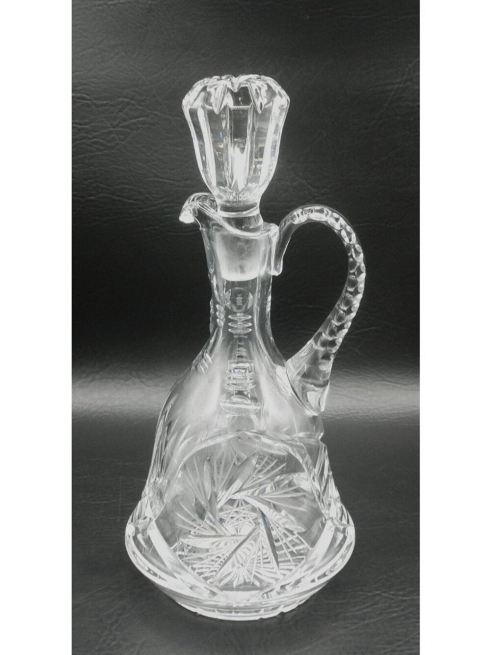Handled Wine Decanter American Brilliant APB Cut Glass American Pinwheel 12 Inch